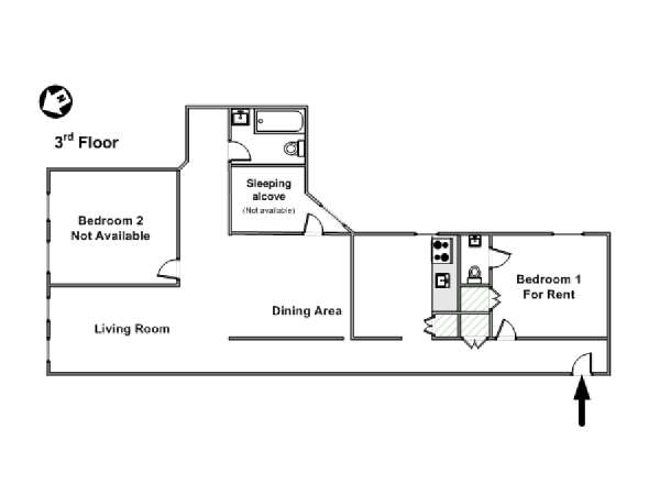 New York 2 Camere da letto stanza in affitto - piantina approssimativa dell' appartamento  (NY-15395)