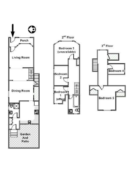 New York 5 Bedroom - Triplex roommate share apartment - apartment layout  (NY-15433)