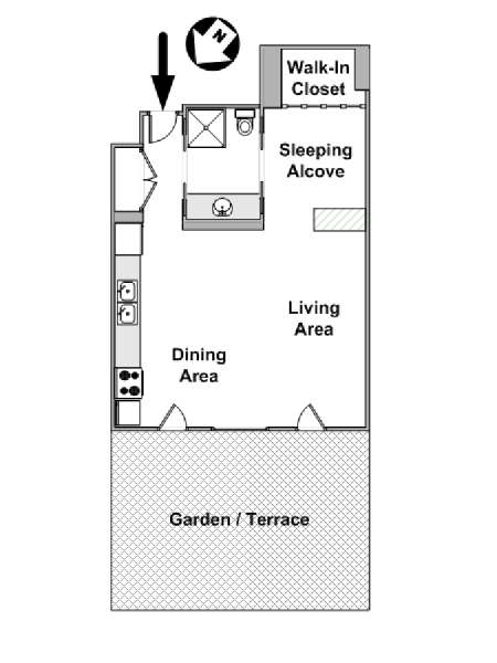 New York Grande monolocale appartamento - piantina approssimativa dell' appartamento  (NY-15441)