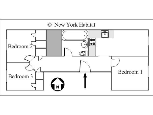New York 3 Bedroom roommate share apartment - apartment layout  (NY-15444)