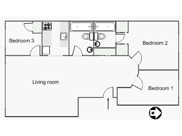 New York 3 Bedroom roommate share apartment - apartment layout  (NY-15445)