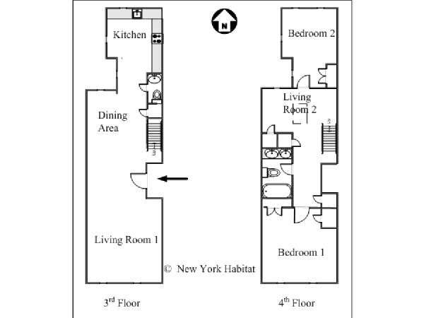 New York 2 Bedroom - Duplex apartment - apartment layout  (NY-15449)