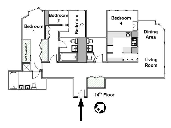 New York 4 Bedroom apartment - apartment layout  (NY-15452)