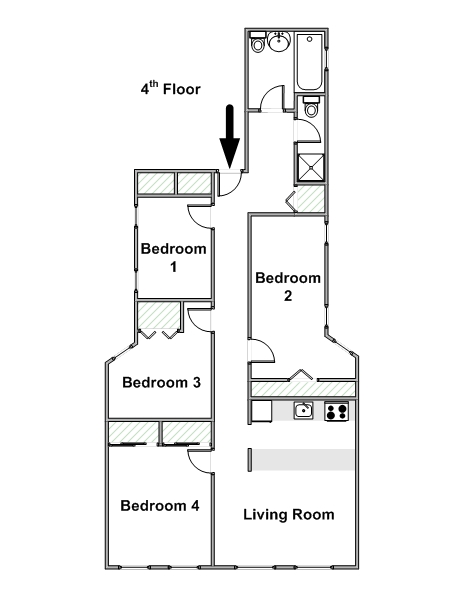 New York 4 Bedroom apartment - apartment layout  (NY-15490)