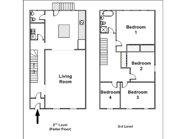 New York 4 Bedroom - Duplex apartment - apartment layout  (NY-15500)