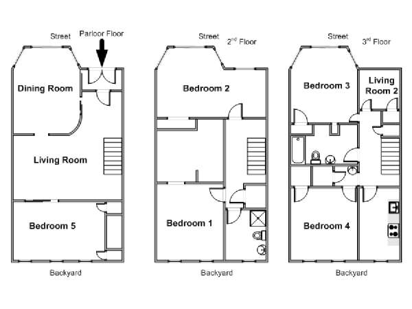 New York 5 Bedroom - Triplex apartment - apartment layout  (NY-15504)