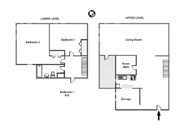 New York 3 Bedroom - Duplex roommate share apartment - apartment layout  (NY-15527)