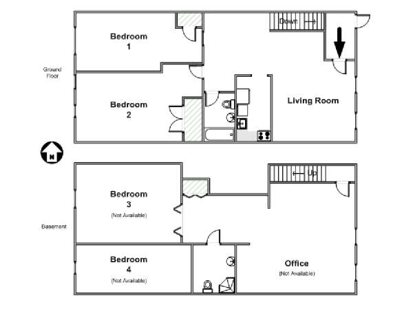 New York 4 Bedroom - Duplex roommate share apartment - apartment layout  (NY-15530)