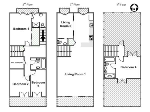 New York 4 Bedroom - Triplex apartment - apartment layout  (NY-15537)
