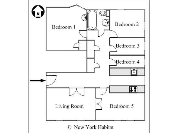 New York 5 Camere da letto stanza in affitto - piantina approssimativa dell' appartamento  (NY-15542)