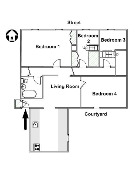New York 4 Bedroom roommate share apartment - apartment layout  (NY-15545)