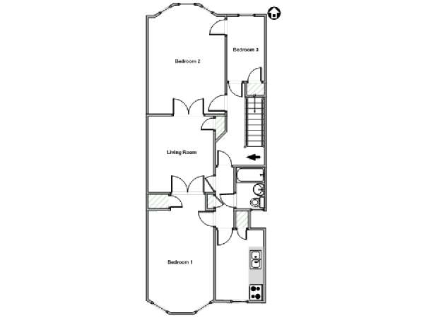 New York 3 Bedroom accommodation - apartment layout  (NY-15555)