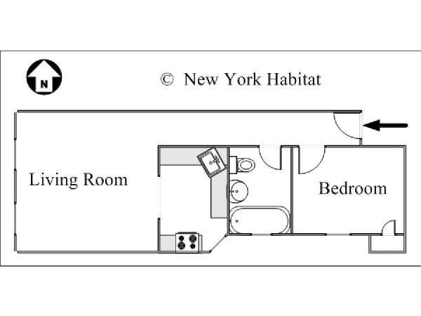 New York 1 Camera da letto appartamento - piantina approssimativa dell' appartamento  (NY-15570)