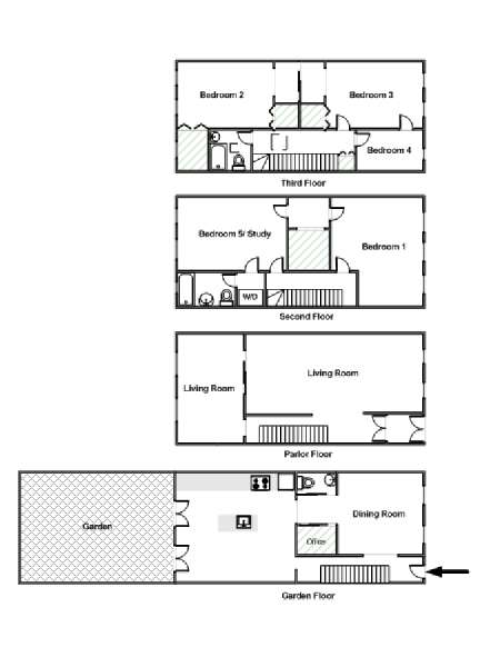 New York 4 Camere da letto appartamento casa vacanze - piantina approssimativa dell' appartamento  (NY-15594)