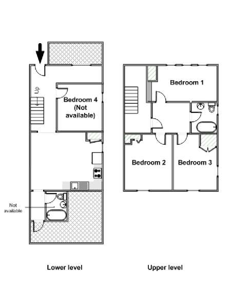 New York 4 Bedroom - Duplex roommate share apartment - apartment layout  (NY-15647)