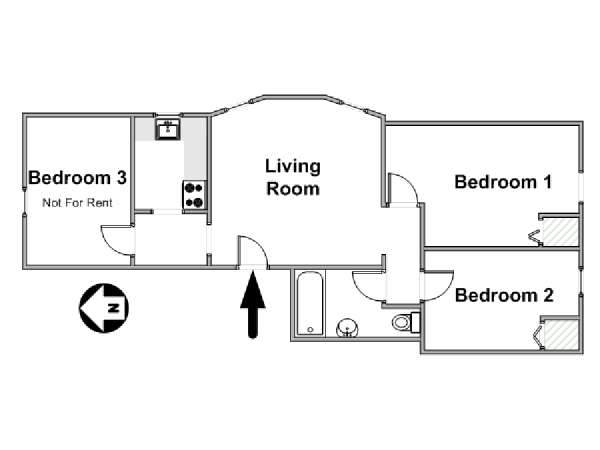New York 3 Bedroom roommate share apartment - apartment layout  (NY-15717)