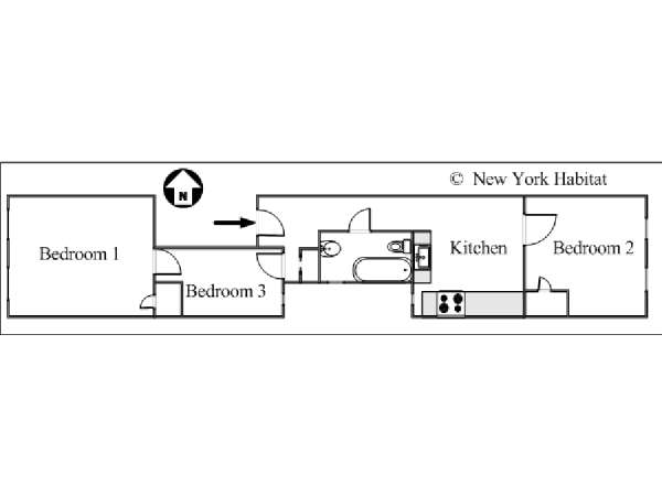 New York 3 Bedroom roommate share apartment - apartment layout  (NY-15729)