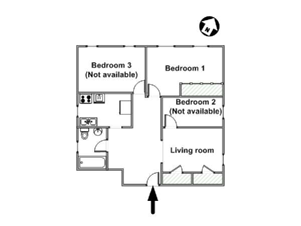 New York 3 Bedroom roommate share apartment - apartment layout  (NY-15735)