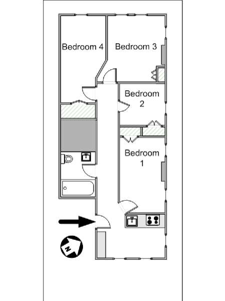 New York 4 Camere da letto stanza in affitto - piantina approssimativa dell' appartamento  (NY-15740)