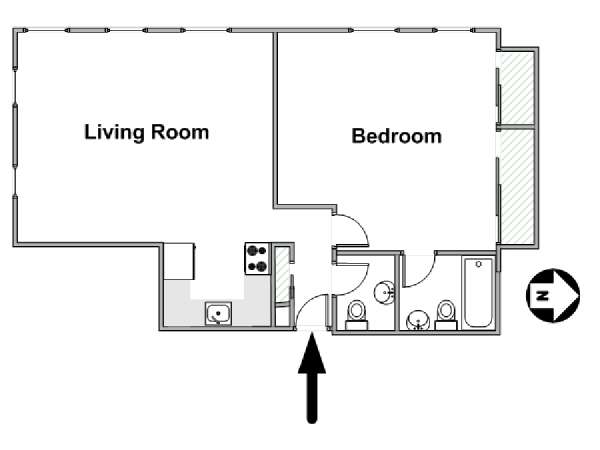 New York 1 Camera da letto appartamento - piantina approssimativa dell' appartamento  (NY-15743)