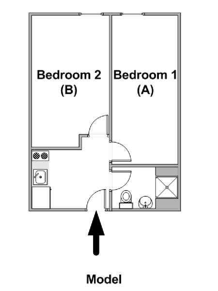 New York 2 Camere da letto stanza in affitto - piantina approssimativa dell' appartamento  (NY-15772)