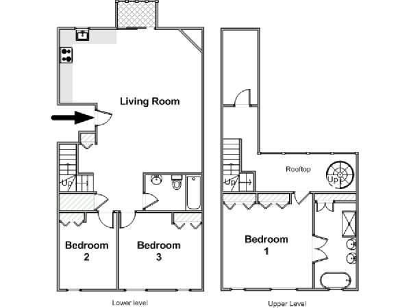 New York 3 Camere da letto - Duplex appartamento - piantina approssimativa dell' appartamento  (NY-15801)