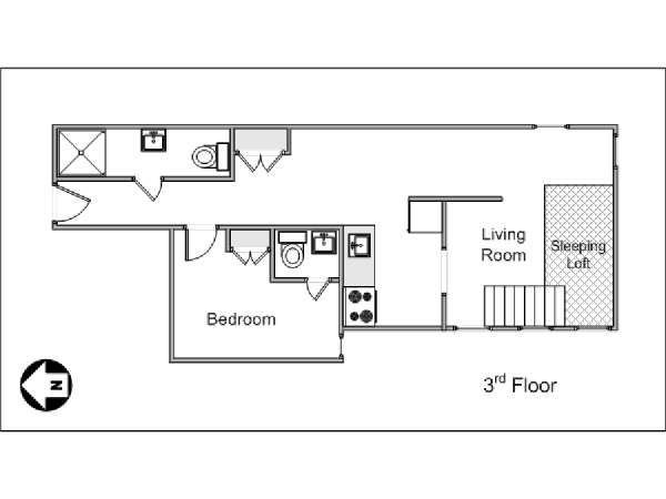 New York 1 Camera da letto appartamento - piantina approssimativa dell' appartamento  (NY-1581)