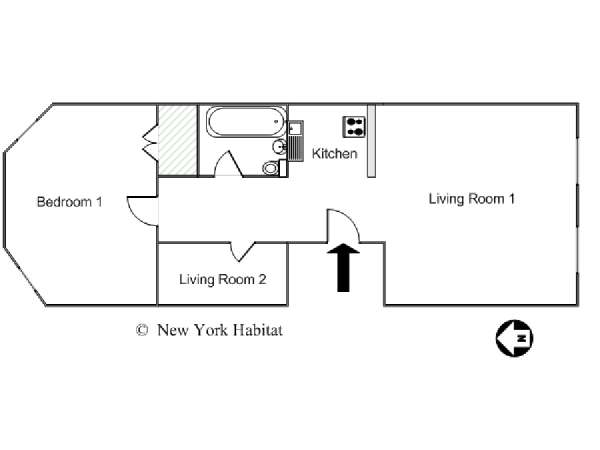 New York 1 Camera da letto appartamento - piantina approssimativa dell' appartamento  (NY-15818)