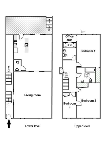 New York 3 Bedroom - Duplex accommodation - apartment layout  (NY-15827)