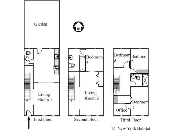 New York 4 Camere da letto - Triplex appartamento casa vacanze - piantina approssimativa dell' appartamento  (NY-15855)