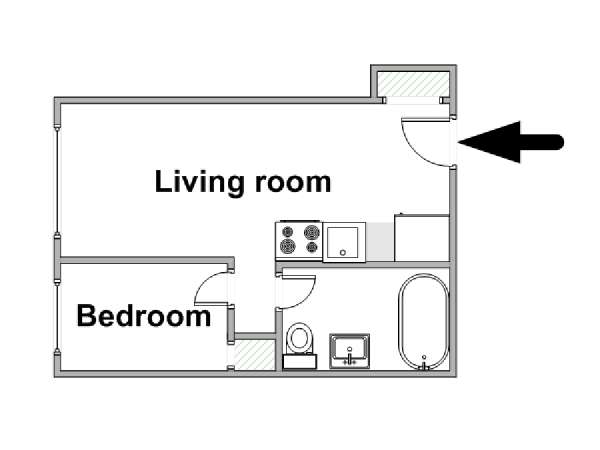 New York 1 Camera da letto appartamento - piantina approssimativa dell' appartamento  (NY-15859)