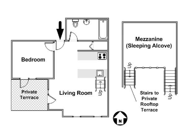 New York 1 Camera da letto - Loft appartamento - piantina approssimativa dell' appartamento  (NY-15868)