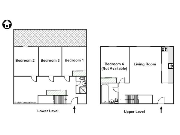 New York 4 Bedroom - Duplex roommate share apartment - apartment layout  (NY-15872)