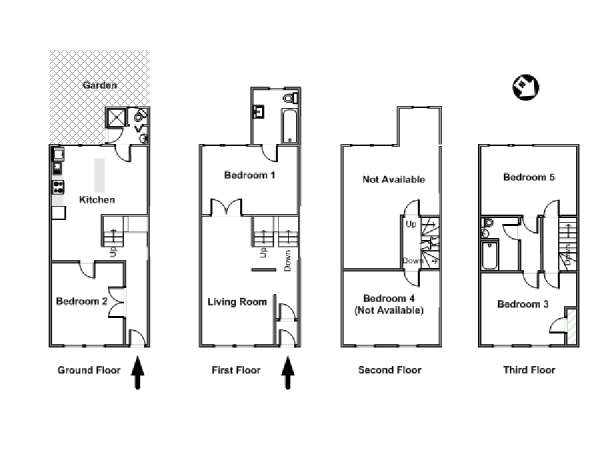 New York 5 Camere da letto affitto bed breakfast - piantina approssimativa dell' appartamento  (NY-15886)