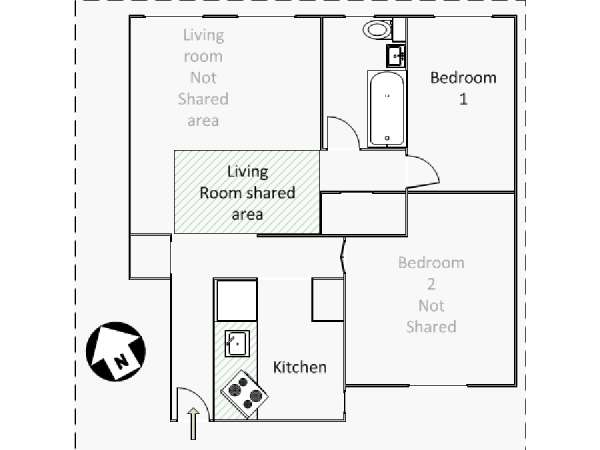 New York 2 Bedroom roommate share apartment - apartment layout  (NY-15889)