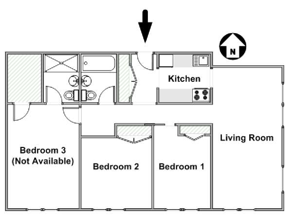 New York 3 Bedroom roommate share apartment - apartment layout  (NY-15891)