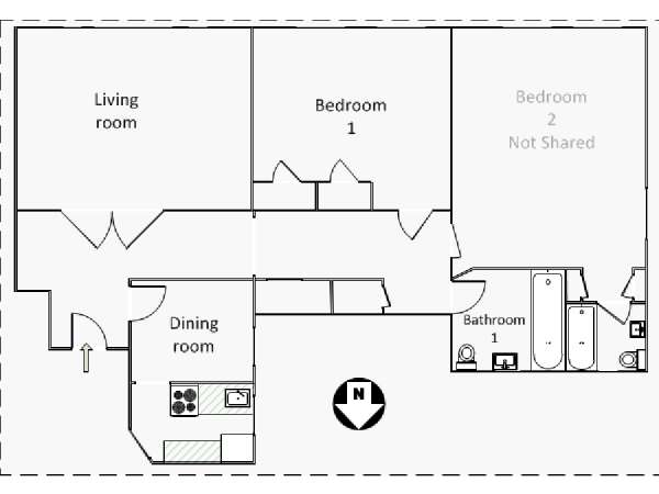 New York 2 Bedroom roommate share apartment - apartment layout  (NY-15925)