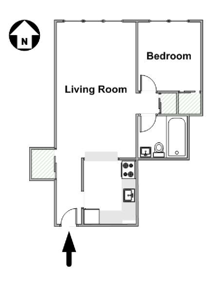 New York 1 Camera da letto appartamento - piantina approssimativa dell' appartamento  (NY-15953)