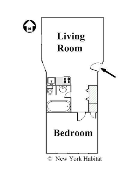New York 1 Camera da letto appartamento - piantina approssimativa dell' appartamento  (NY-15985)
