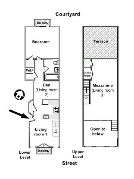 New York 1 Camera da letto - Duplex appartamento - piantina approssimativa dell' appartamento  (NY-16001)