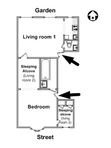 New York 1 Bedroom accommodation - apartment layout  (NY-16034)