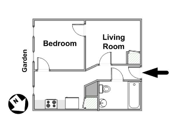 New York 1 Camera da letto appartamento - piantina approssimativa dell' appartamento  (NY-16036)