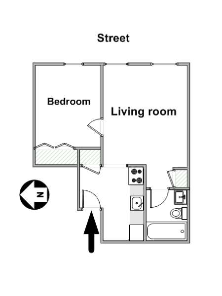 New York 1 Camera da letto appartamento - piantina approssimativa dell' appartamento  (NY-16037)
