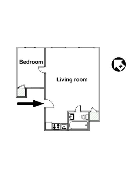 New York 1 Camera da letto appartamento - piantina approssimativa dell' appartamento  (NY-16042)