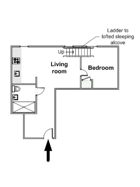 New York 1 Camera da letto - Loft appartamento - piantina approssimativa dell' appartamento  (NY-16058)