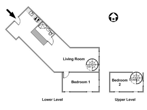 New York 2 Camere da letto - Loft appartamento - piantina approssimativa dell' appartamento  (NY-16059)