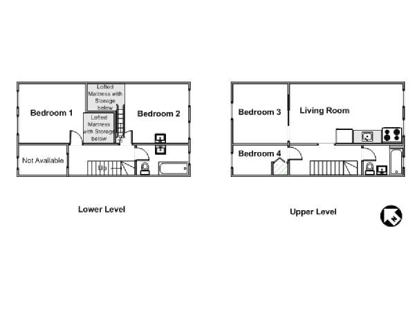New York T6 - Duplex appartement colocation - plan schématique  (NY-16089)