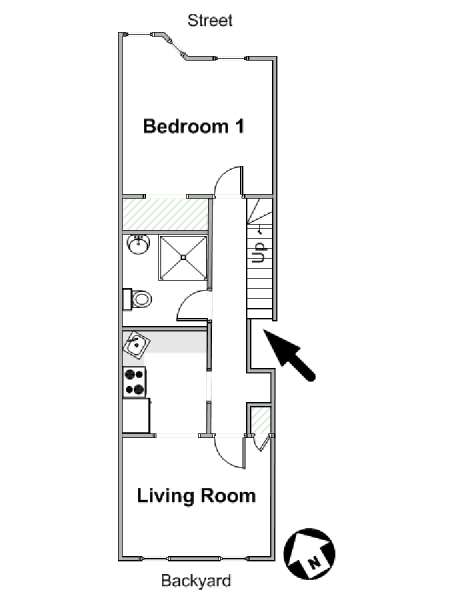 New York 1 Camera da letto appartamento - piantina approssimativa dell' appartamento  (NY-16091)