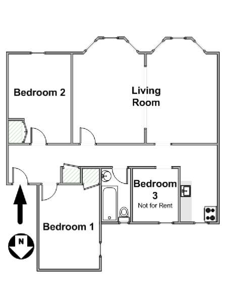 New York 3 Bedroom roommate share apartment - apartment layout  (NY-16114)
