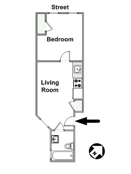New York 1 Camera da letto appartamento - piantina approssimativa dell' appartamento  (NY-16128)